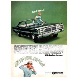 1966 Dodge Coronet 500 2 Door Coupe Color Vintage Print Ad Join the Rebellion